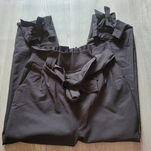Grace Karin High-Waisted Paperbag Pants Tie Belt & Bow Ankle Detailing - S NWT - Picture 2 of 5
